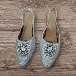 Elegant Silver Embellished Women's Slingback Shoes